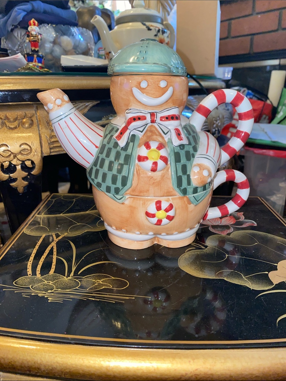 Holiday Hausenware Gingerbread Man Ceramic 3 Peace Teapot - Holiday Home Decor